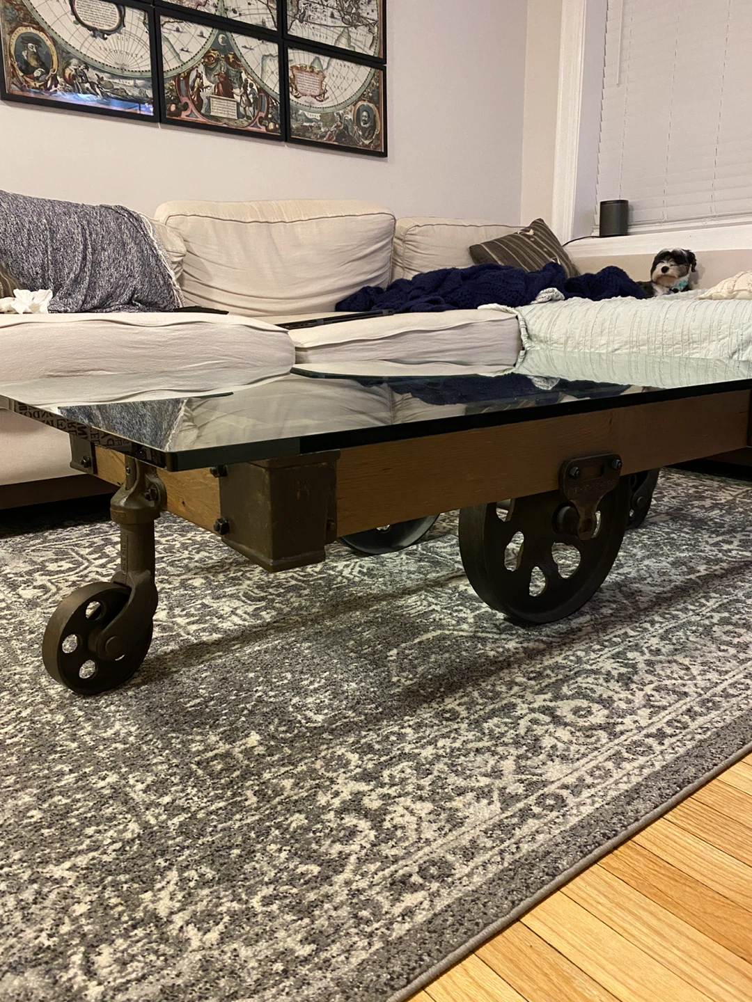 Restoration Hardware Glass Top Cart Coffee Table - photo 3