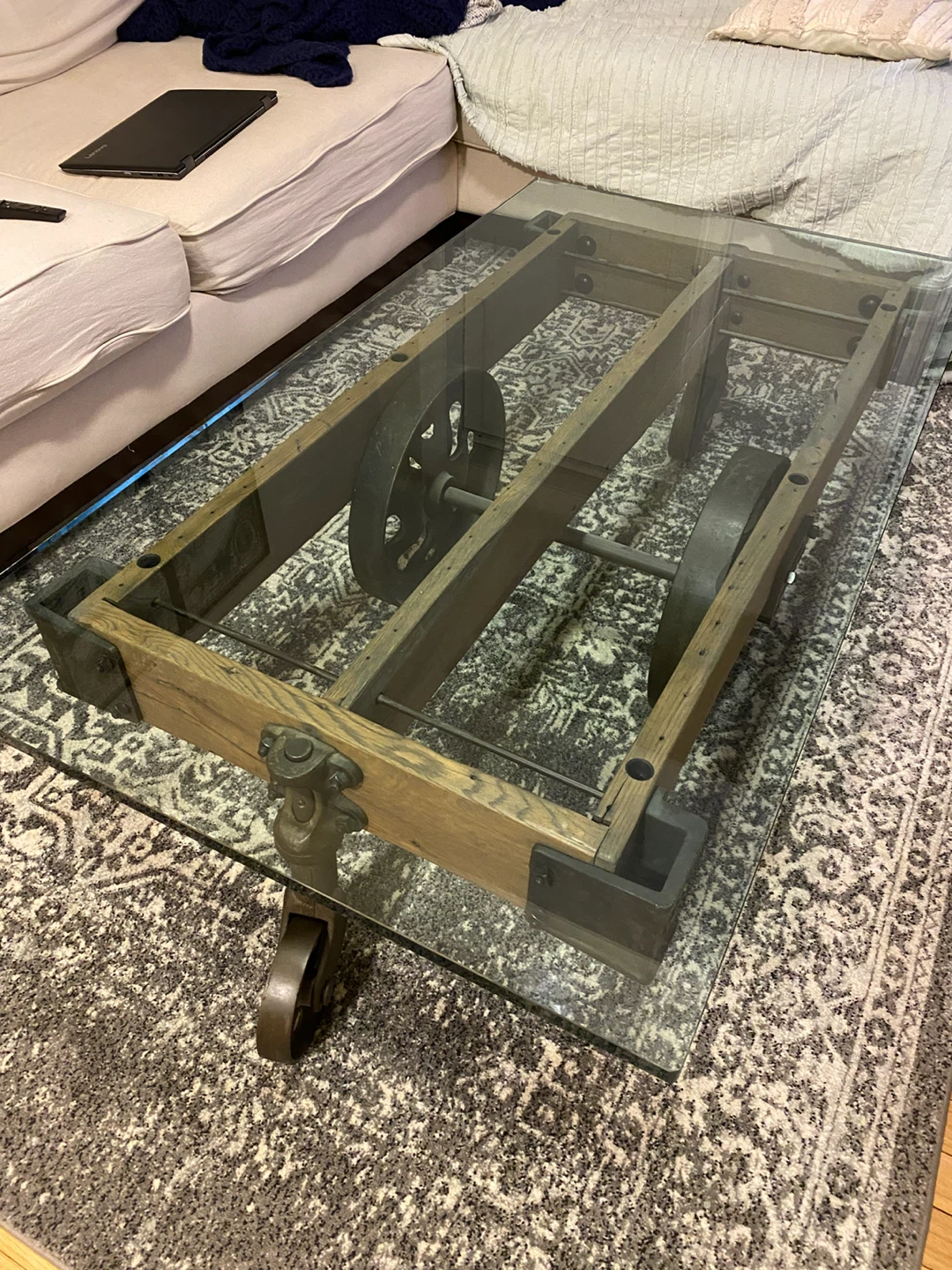 Restoration Hardware Glass Top Cart Coffee Table - photo 4