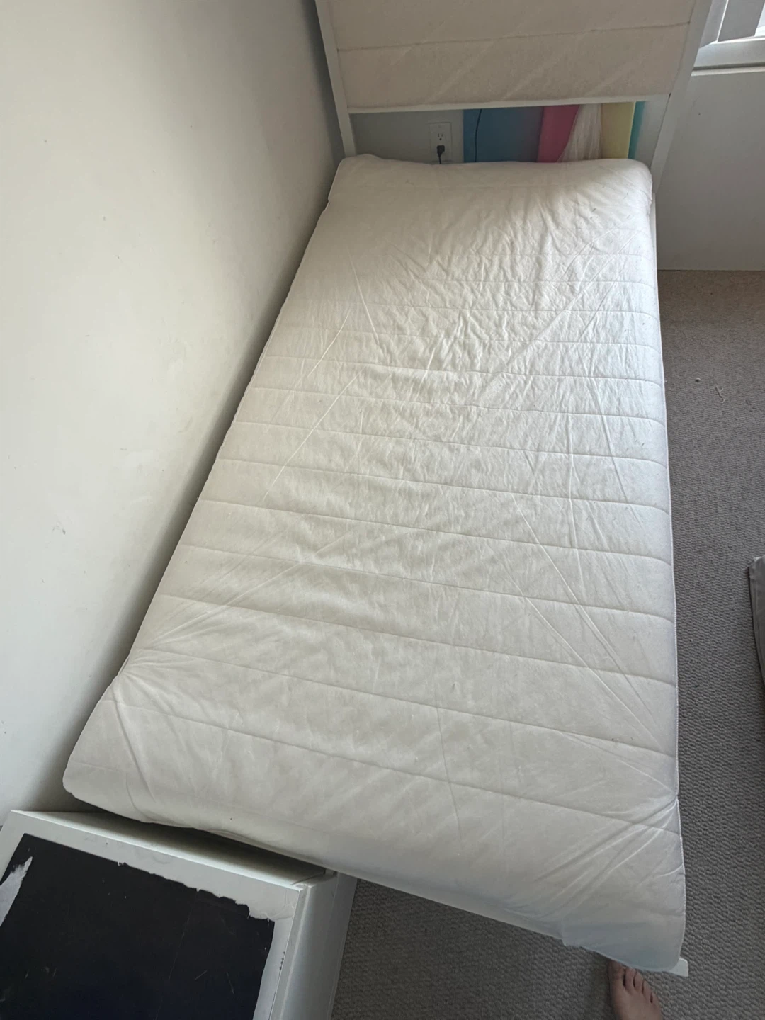 White Single Bed Frame with Built-in Charging