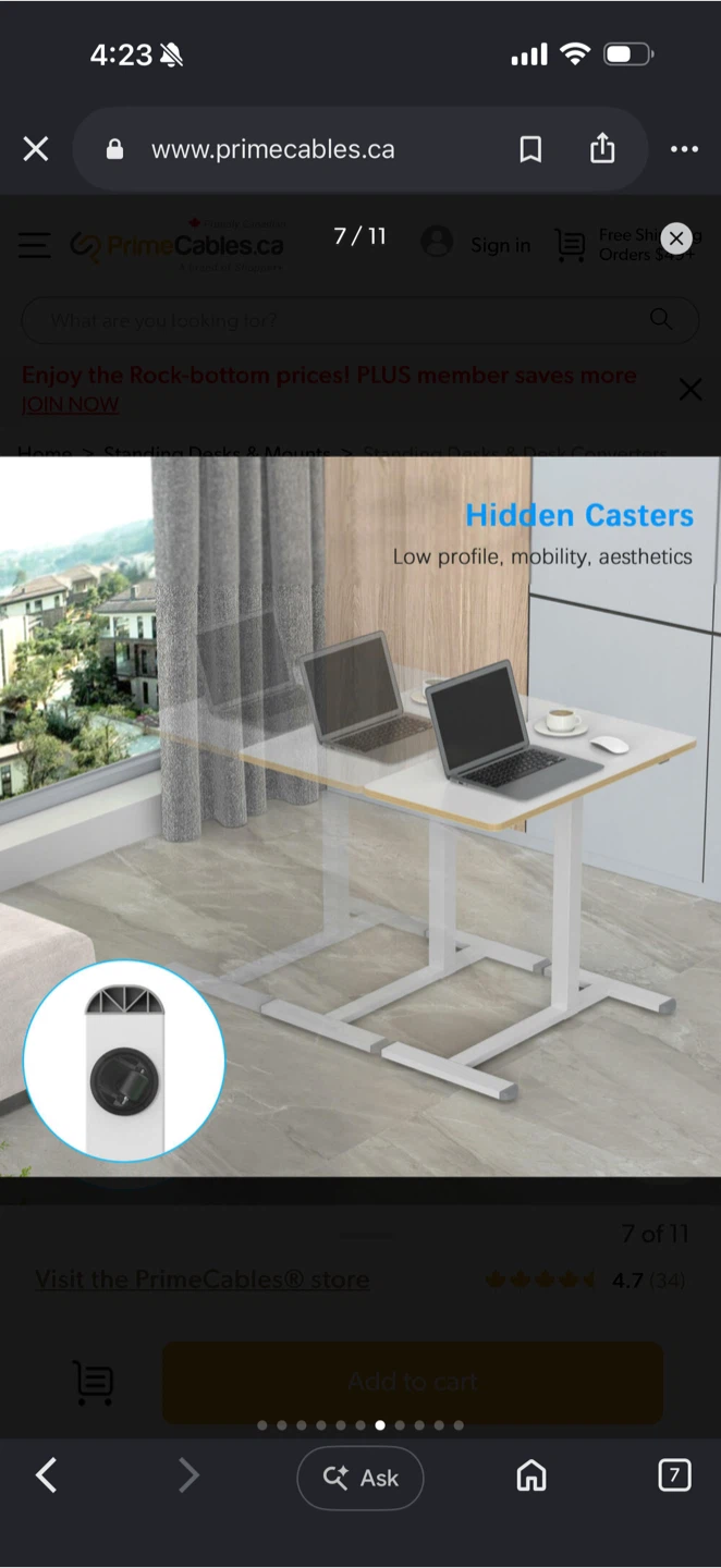 PrimeCables Ergo Height Adjustable Mobile Table White