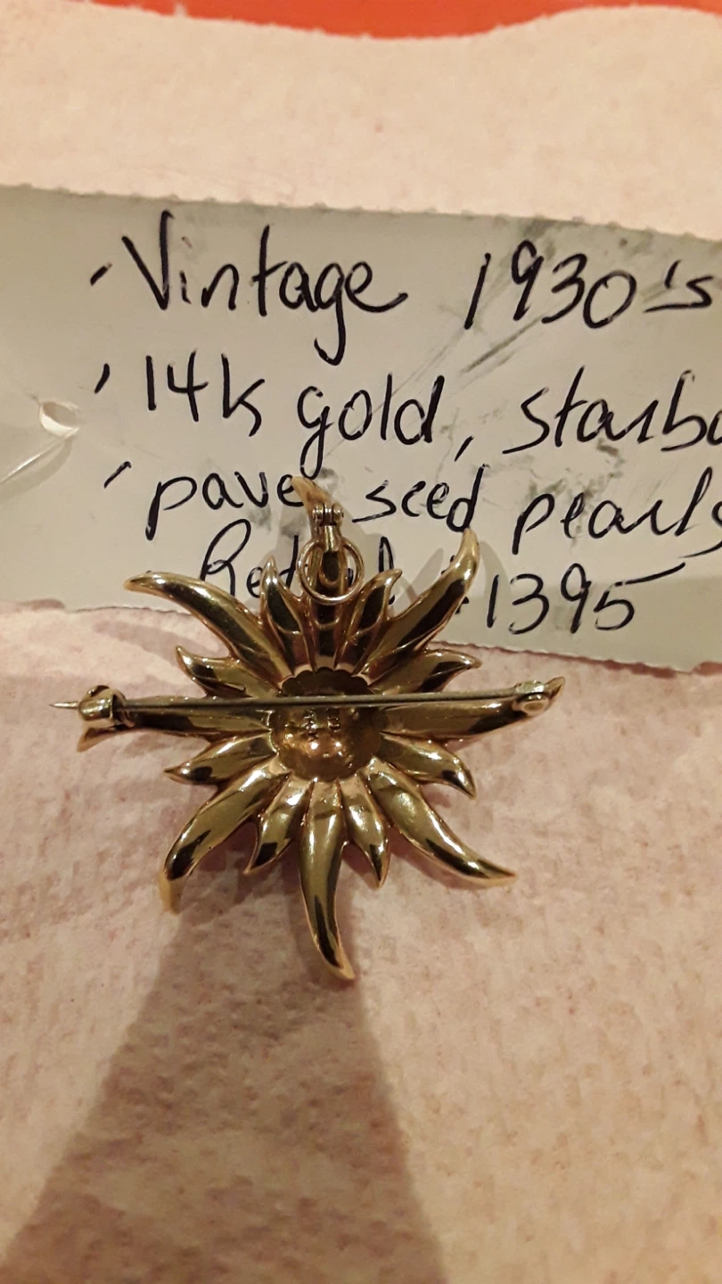 Vintage 1930 14 karat gold, starburst brooch - photo 2