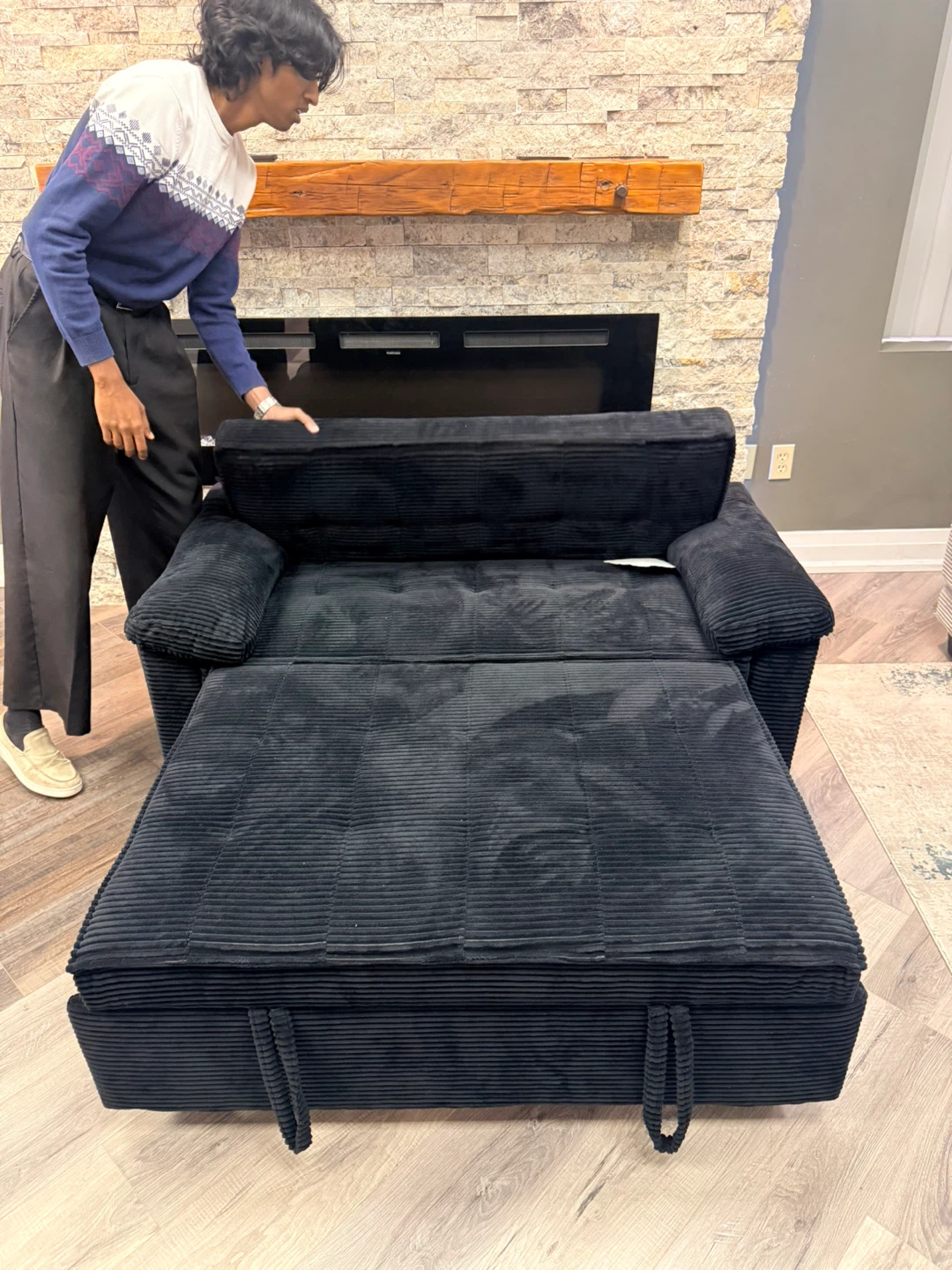 Black Corduroy Convertible Loveseat Sleeper