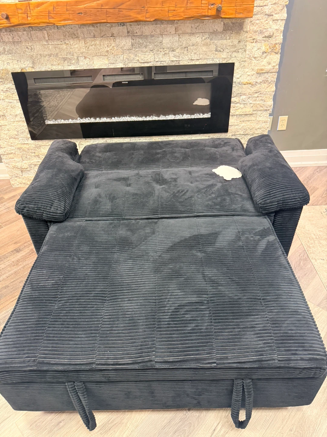 Black Corduroy Convertible Loveseat Sleeper - photo 2