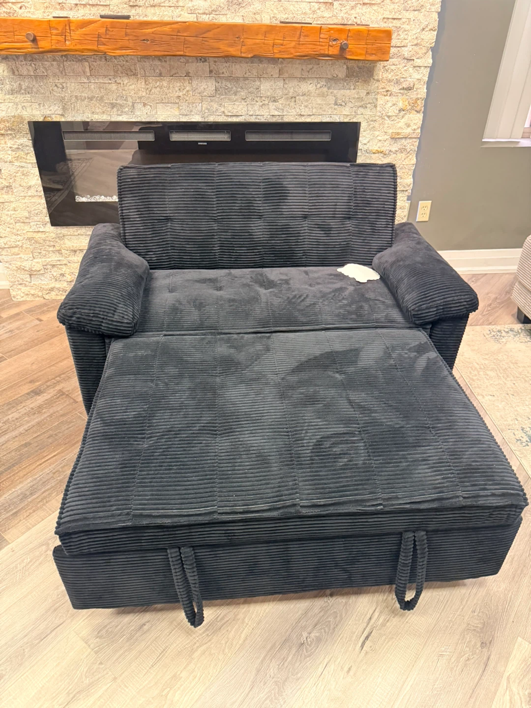 Black Corduroy Convertible Loveseat Sleeper - photo 3