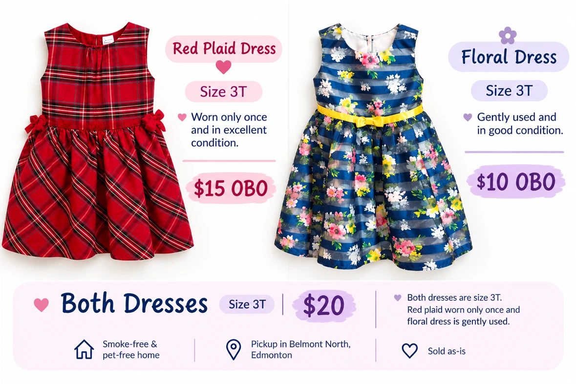❤️ Red Plaid Dress and 🌸 Navy Floral Dress – Size 3T - photo 3