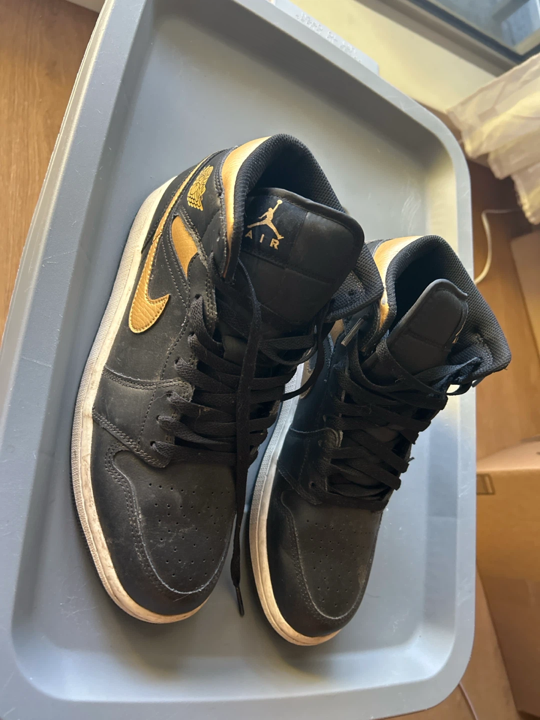 Jordan 1 Mid Black and Gold Sneakers - photo 2