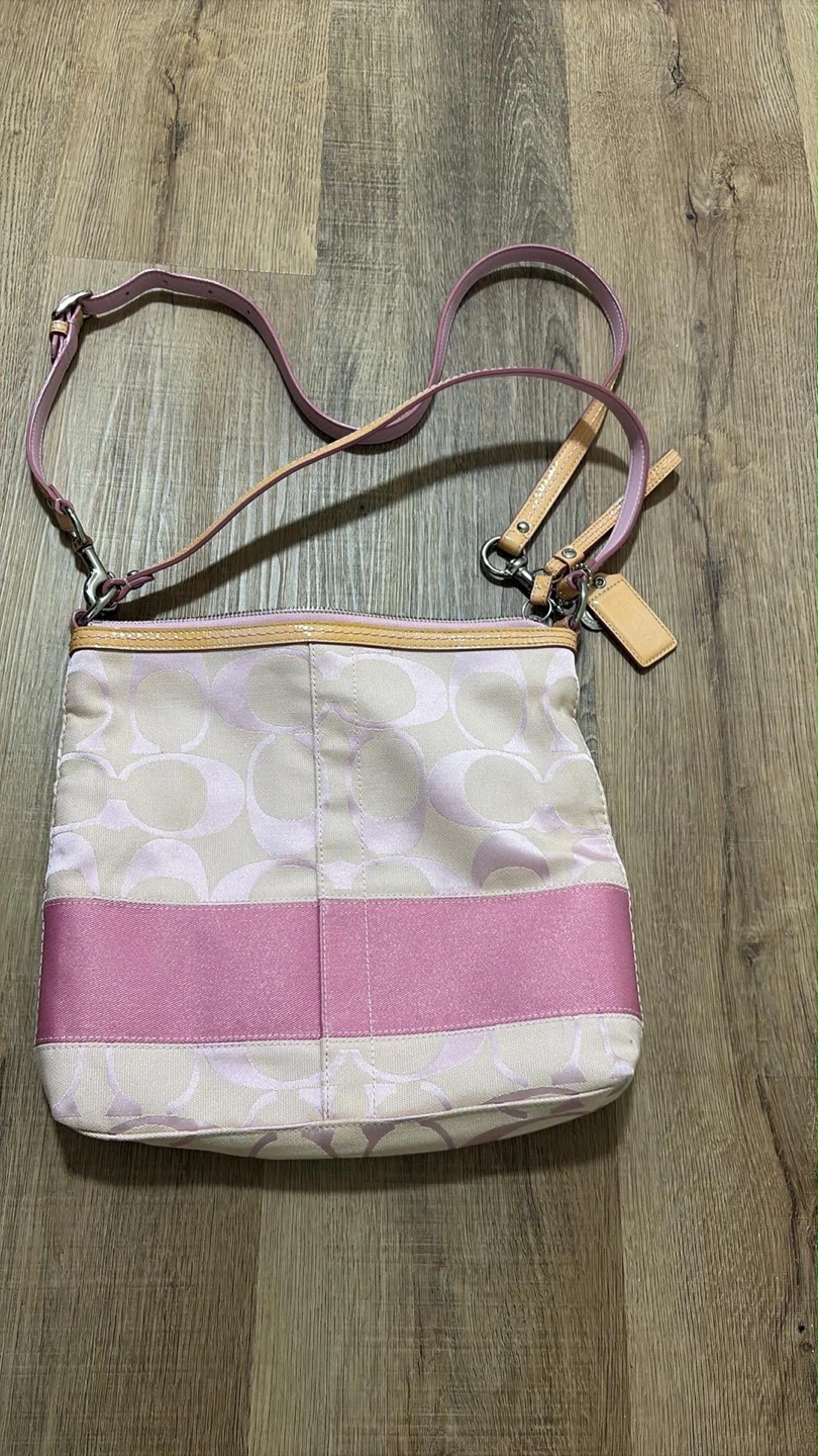 Vintage Coach Signature Stripe Convertible Messenger Bag