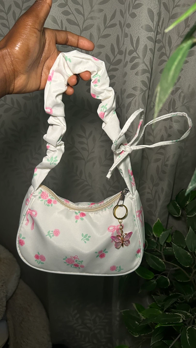 White Floral Print Scrunchie Shoulder Bag