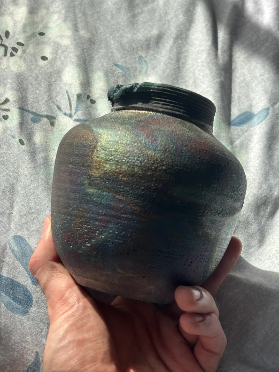 Iridescent Ceramic Vase raku Art - photo 4
