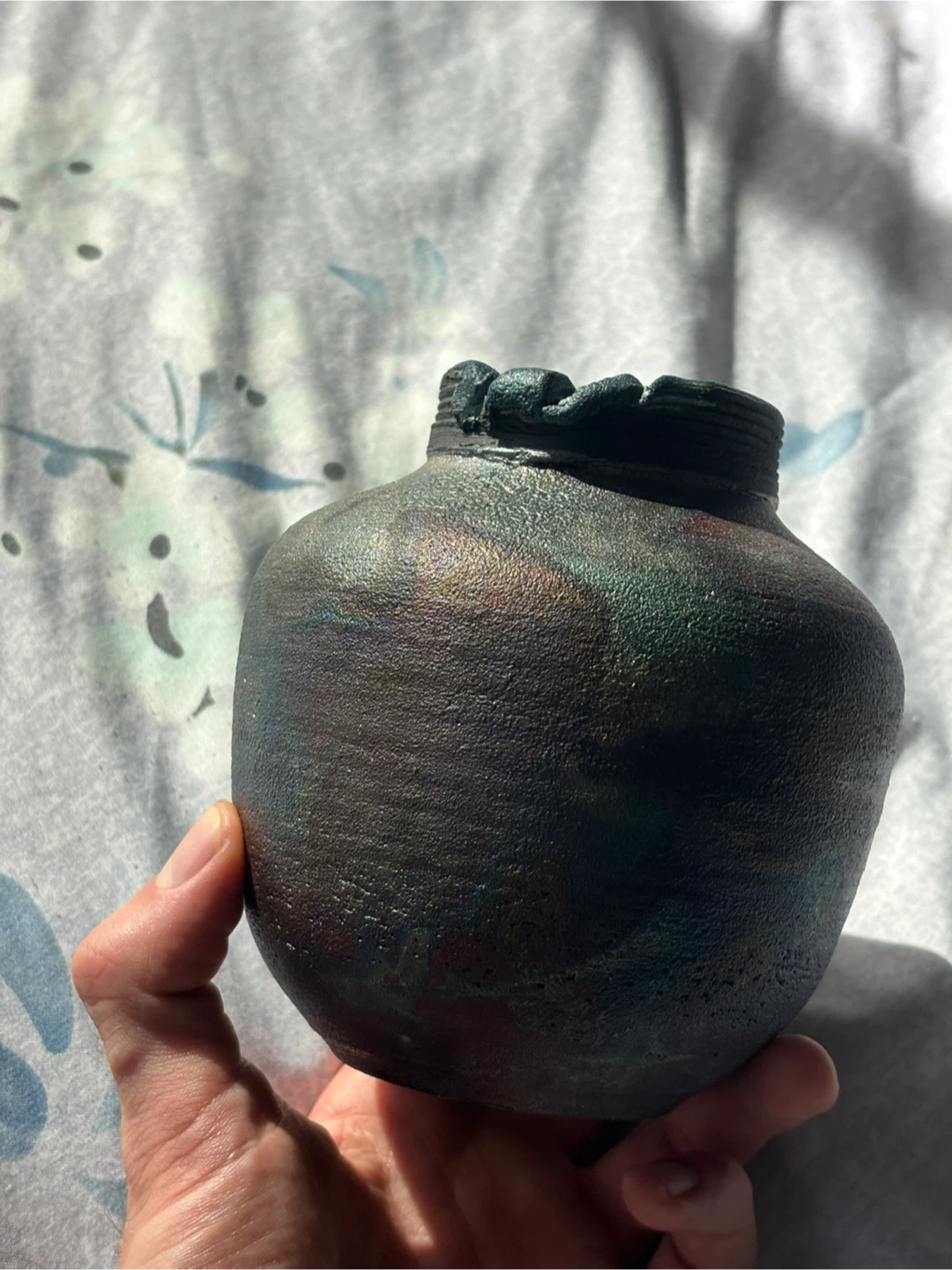 Iridescent Ceramic Vase raku Art - photo 5