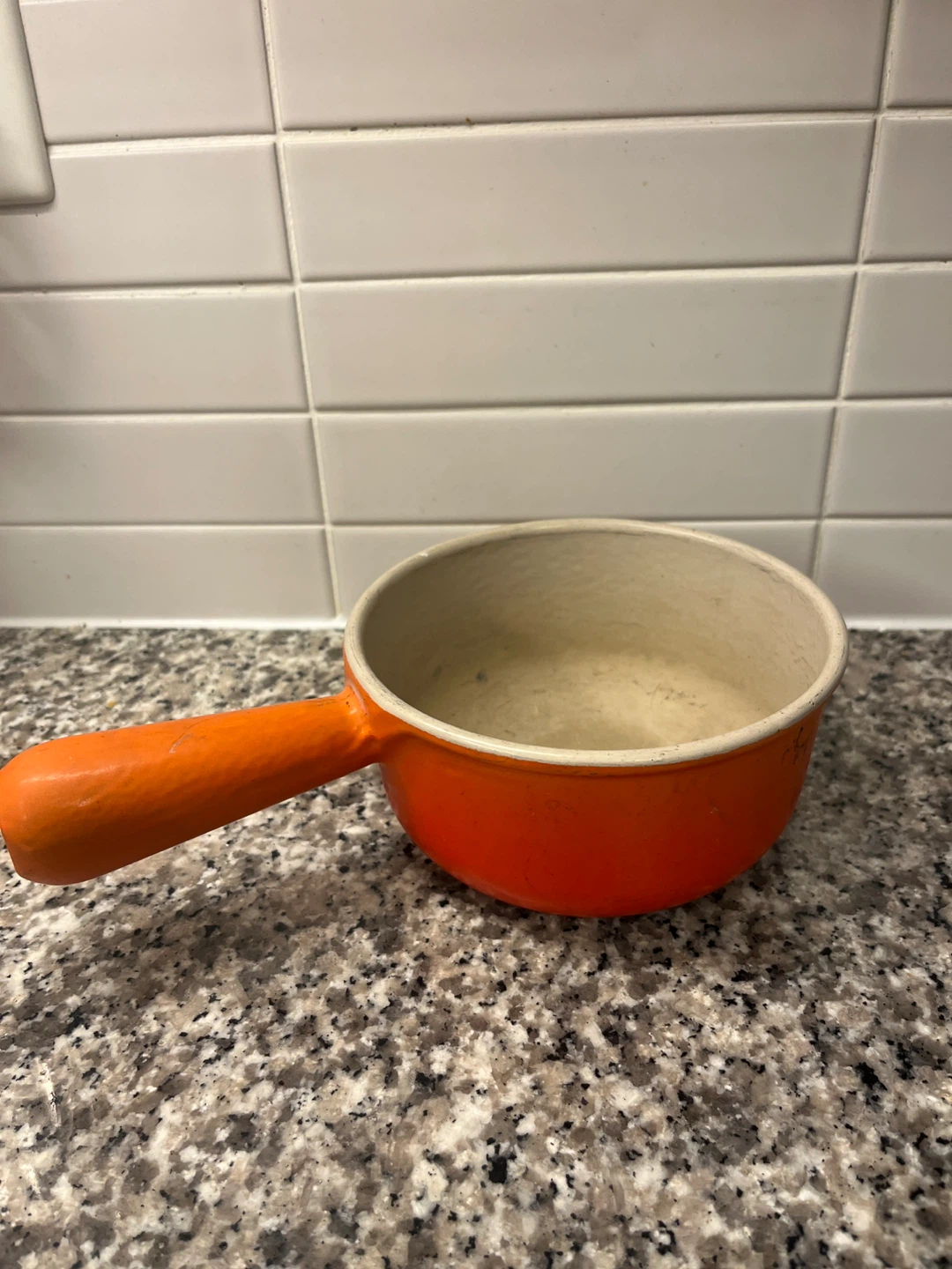 Vintage Le Creuset Cast Iron Enamel Orange Pot Sauce Pan