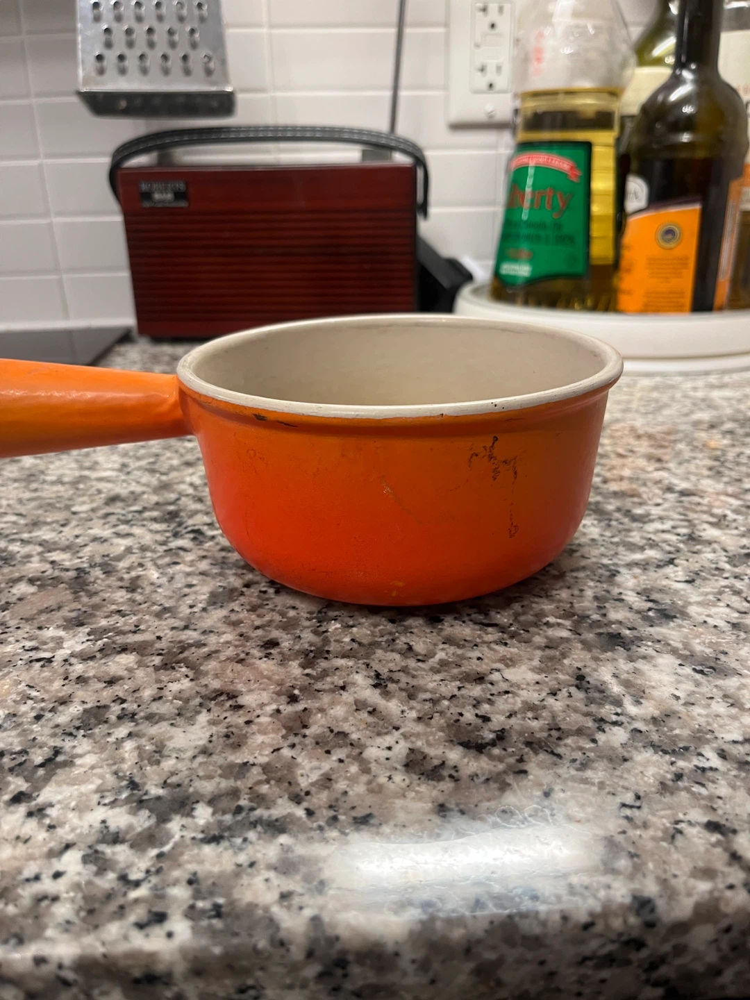 Vintage Le Creuset Cast Iron Enamel Orange Pot Sauce Pan - photo 4