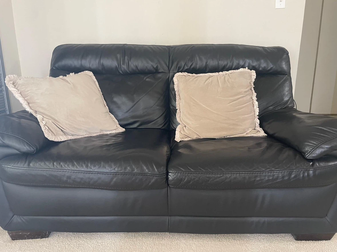 Black Leather Two-Seater Sofa & Three-Seater Sofa - photo 2