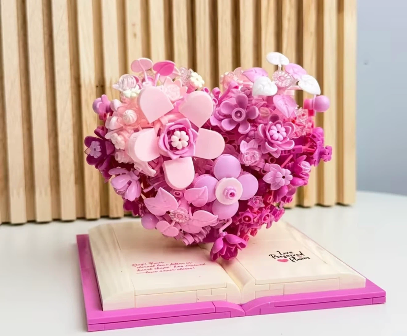 Pink Brick Flower Heart Building Block Set