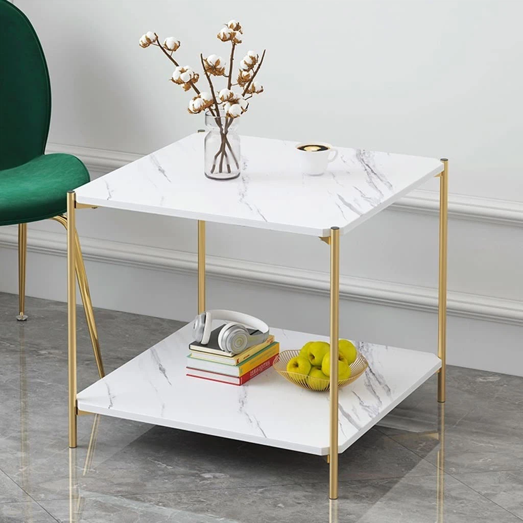 Marble-Look Side Table with Gold Legs – New in Box
