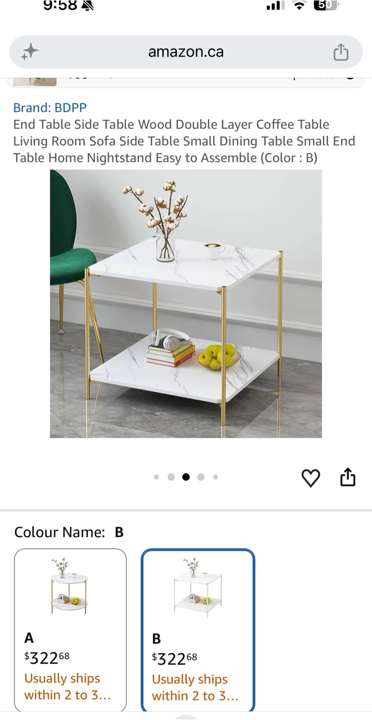 Marble-Look Side Table with Gold Legs – New in Box - photo 3