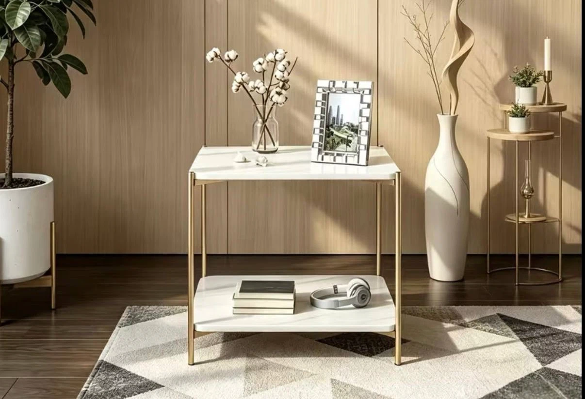 Marble-Look Side Table with Gold Legs – New in Box - photo 4