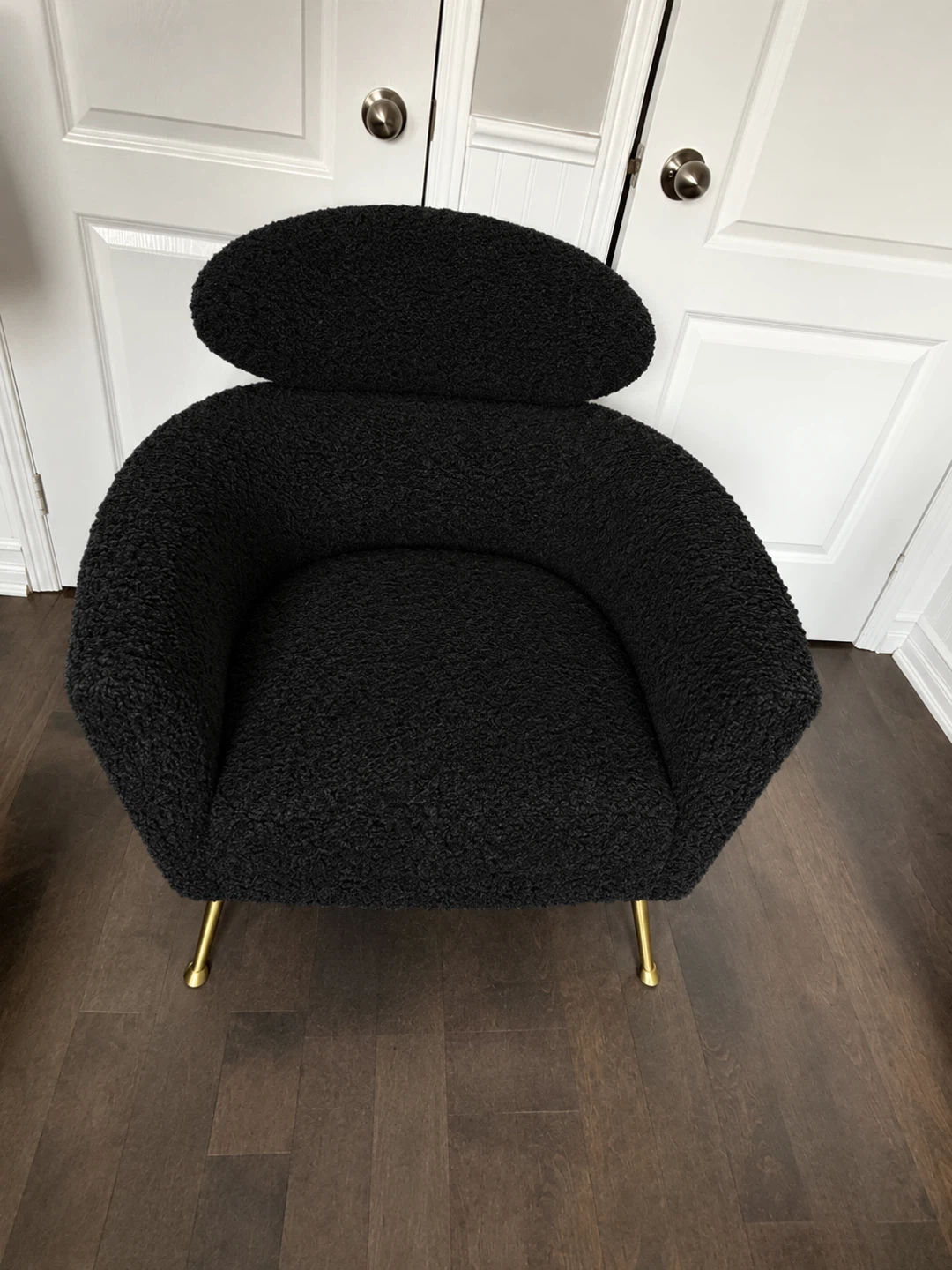 Black Bouclé Accent Chair with Gold Legs