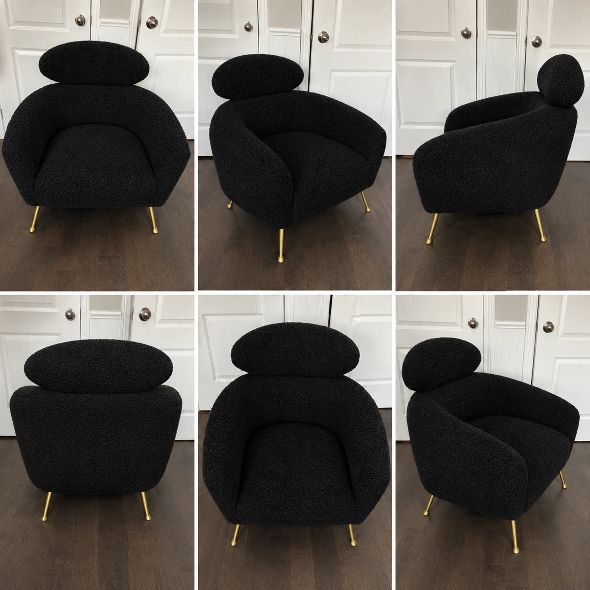 Black Bouclé Accent Chair with Gold Legs - photo 2