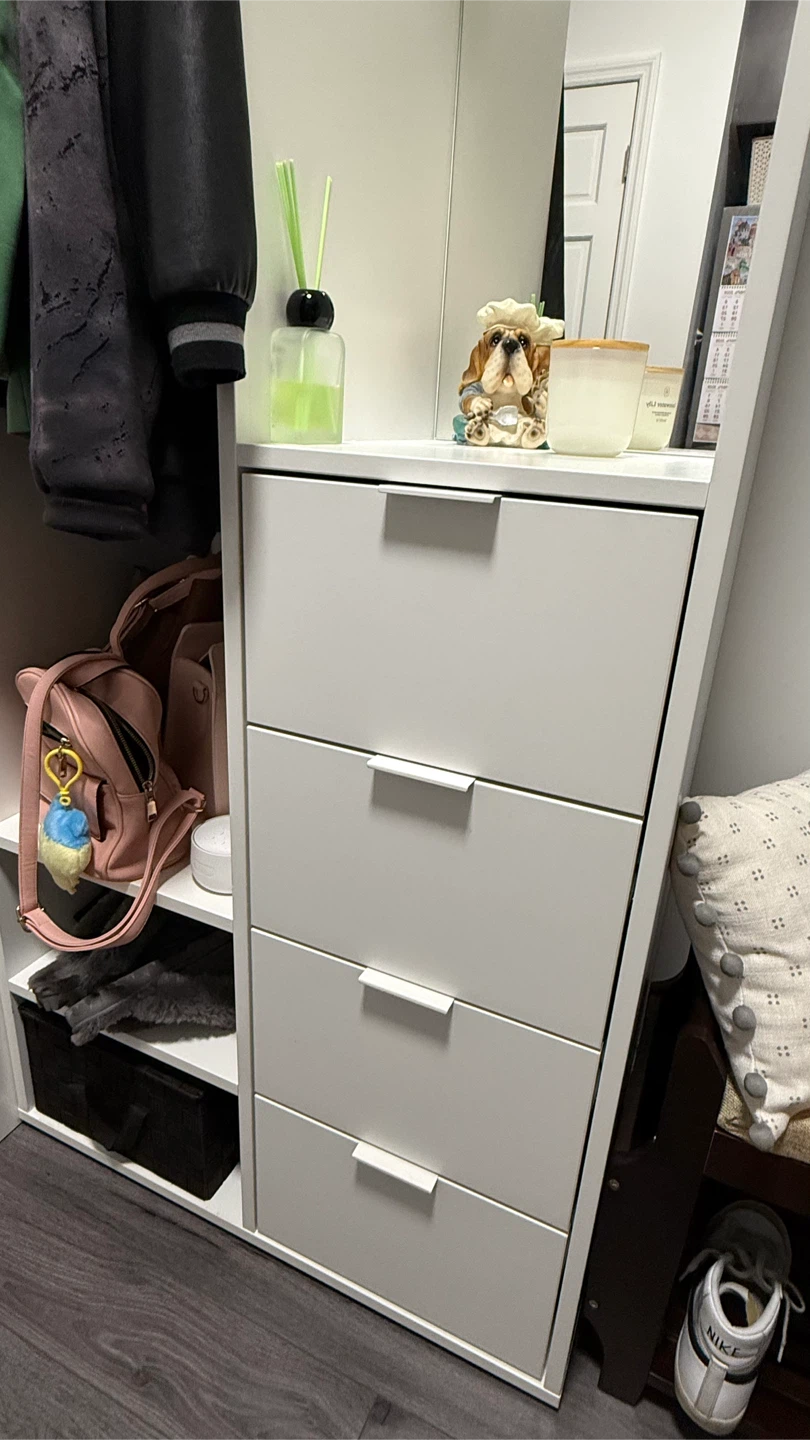 White Storage Unit with Drawers and Shelving