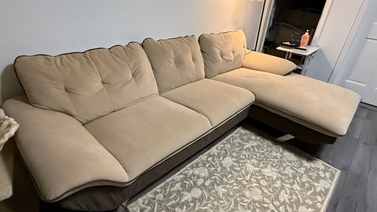 Beige and Brown Sectional Sofa with Chaise - photo 3