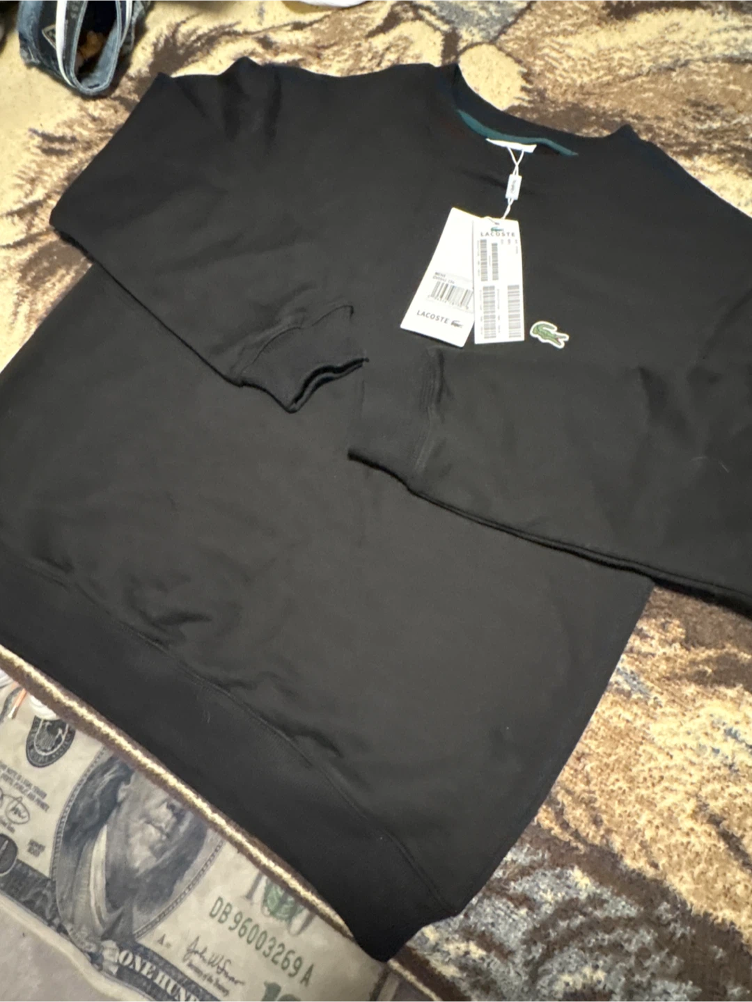 New Lacoste Mens Black Sweatshirt