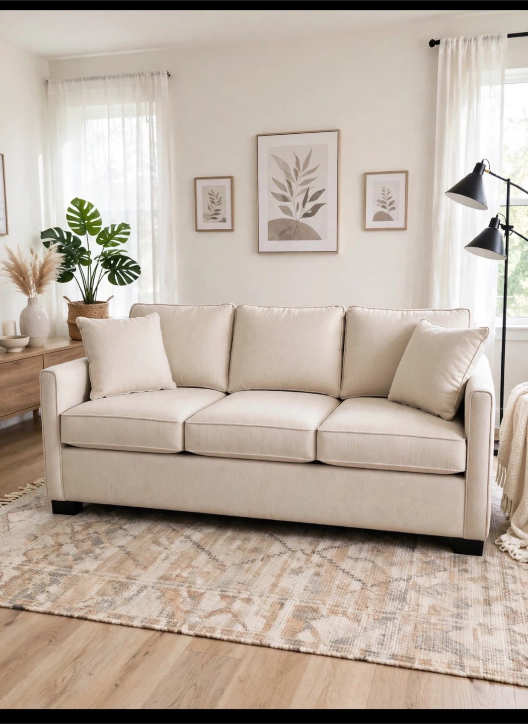 Cream-coloured three-seater  Sofa / Bed