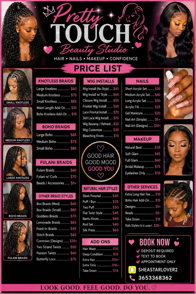 Pretty Touch Beauty Studio Price List Service Flyer