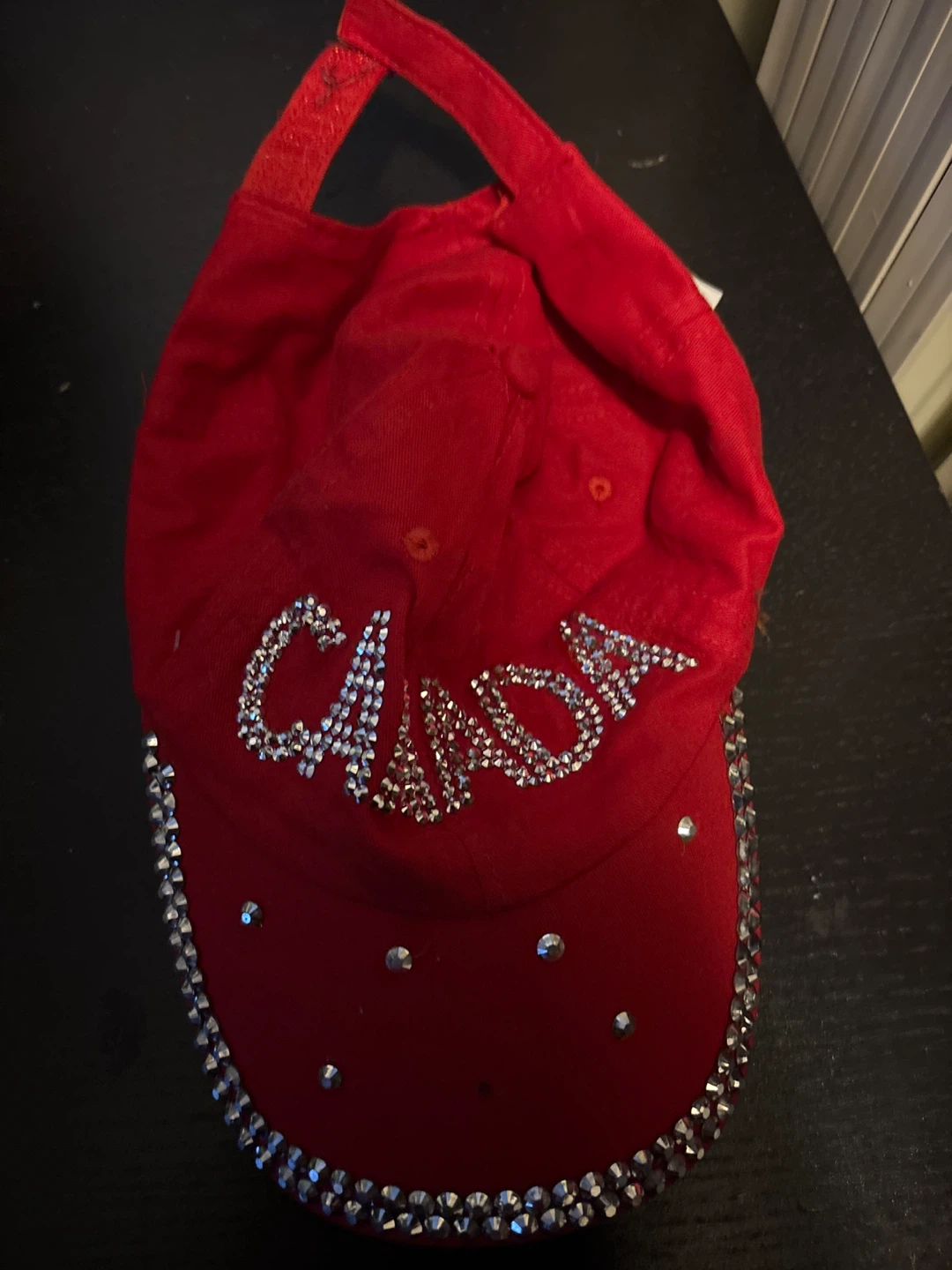 Red Canada Rhinestone Baseball Cap