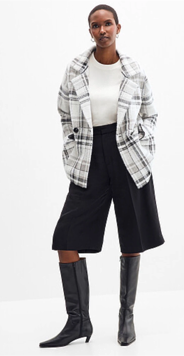 Simons Contemporaine Plaid Fuzzy Knit Cardigan Blazer M BNWT