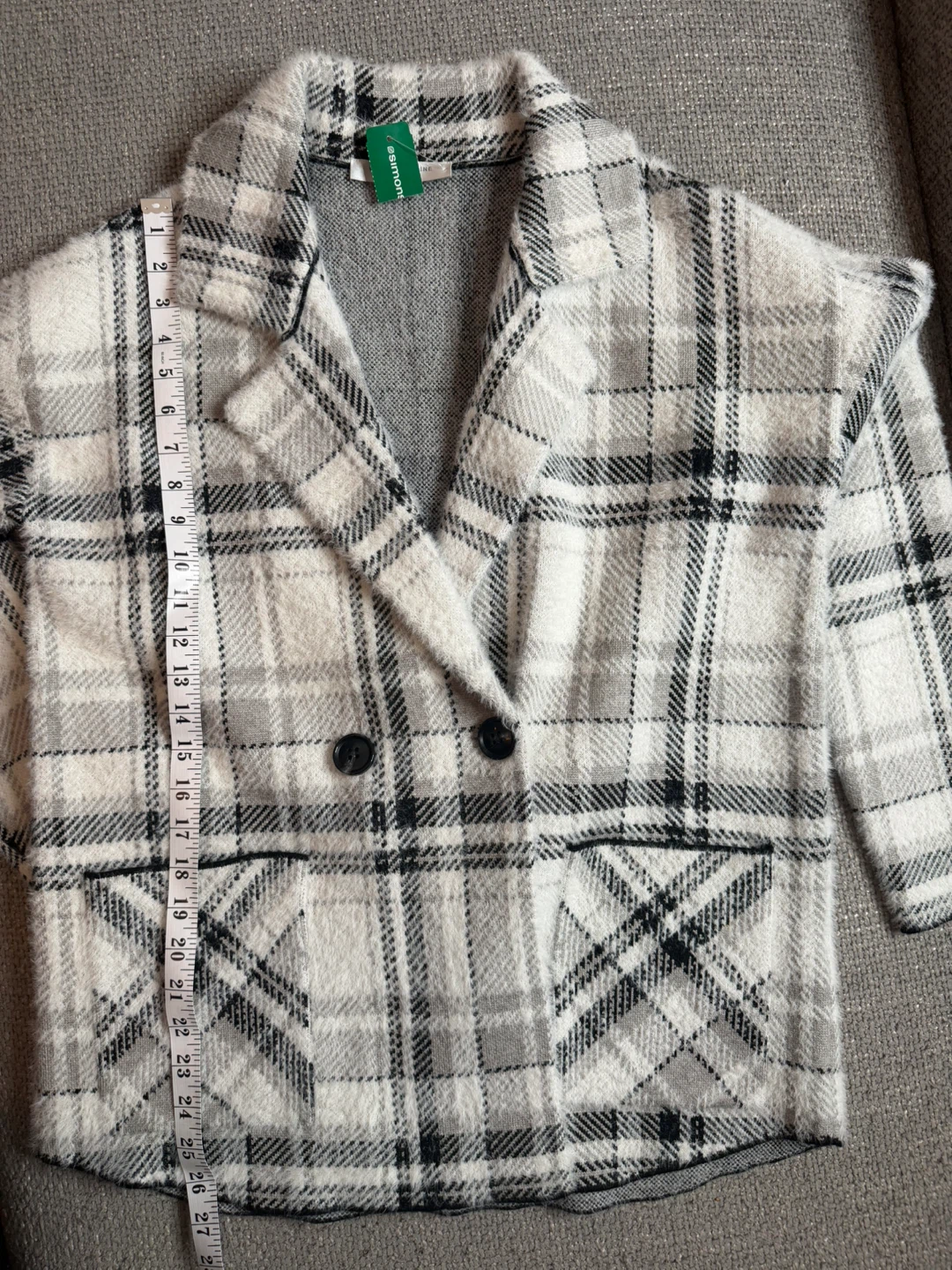 Simons Contemporaine Plaid Fuzzy Knit Cardigan Blazer M BNWT - photo 3