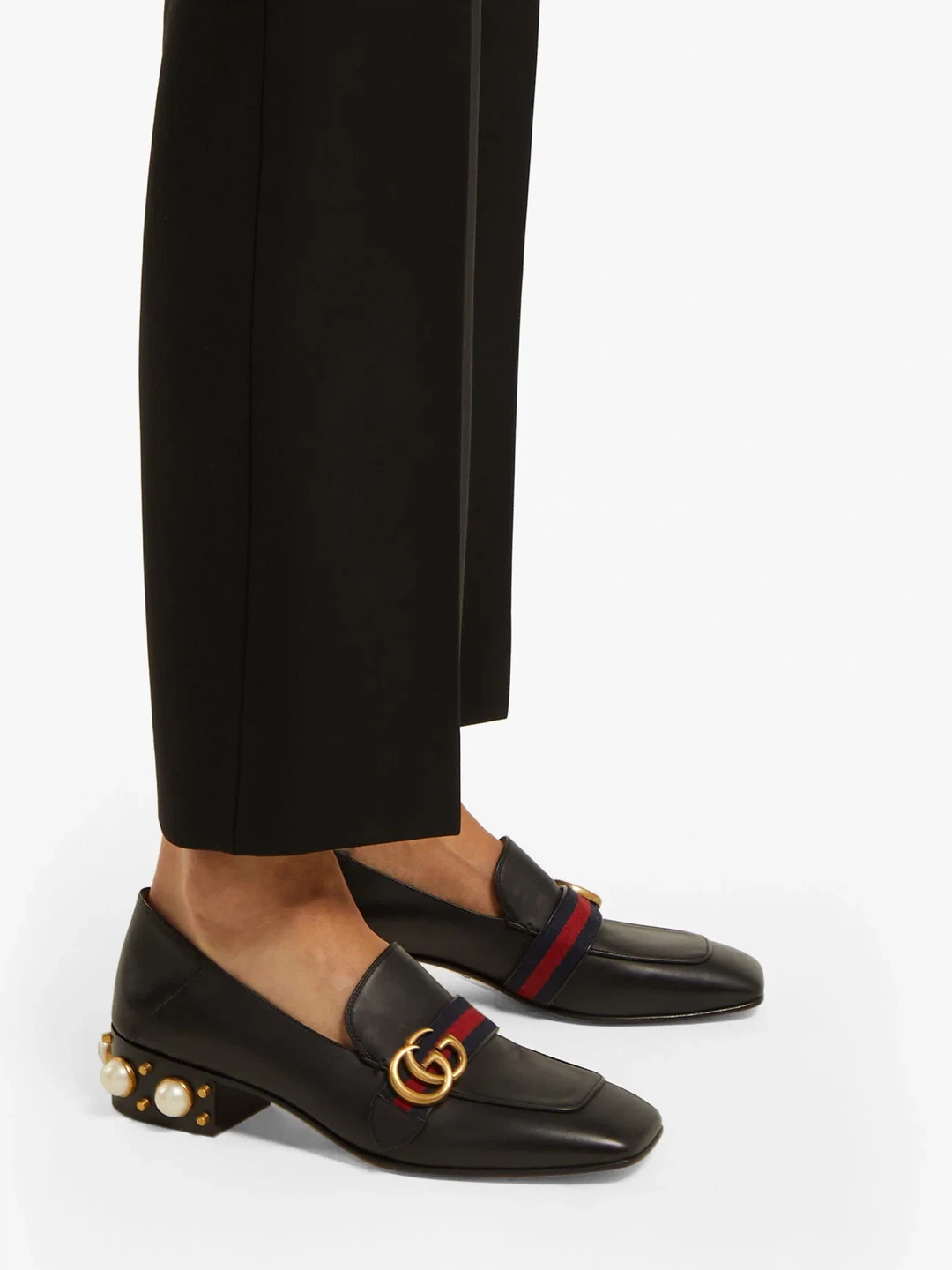 Authentic Gucci Black Leather Pearl Loafers