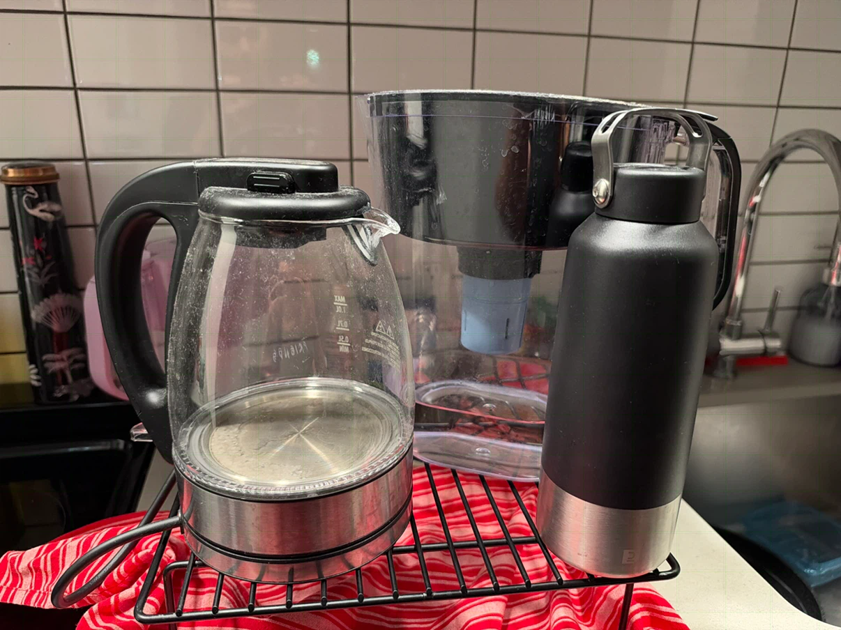 Electric kettle, Britta water pitcher and stainless steel bottle