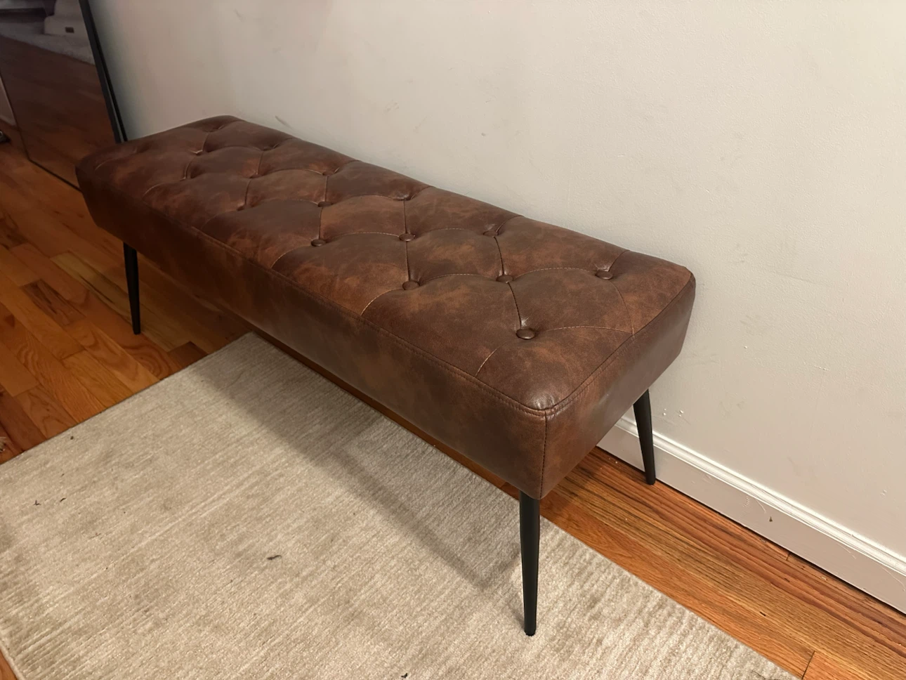Brown Tufted Faux Leather Bench