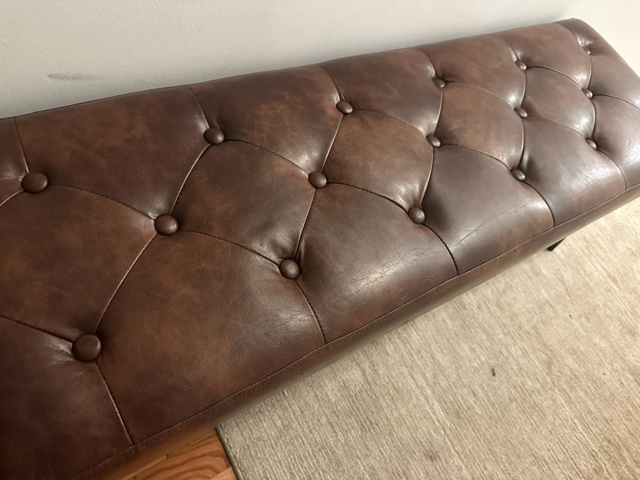 Brown Tufted Faux Leather Bench - photo 2