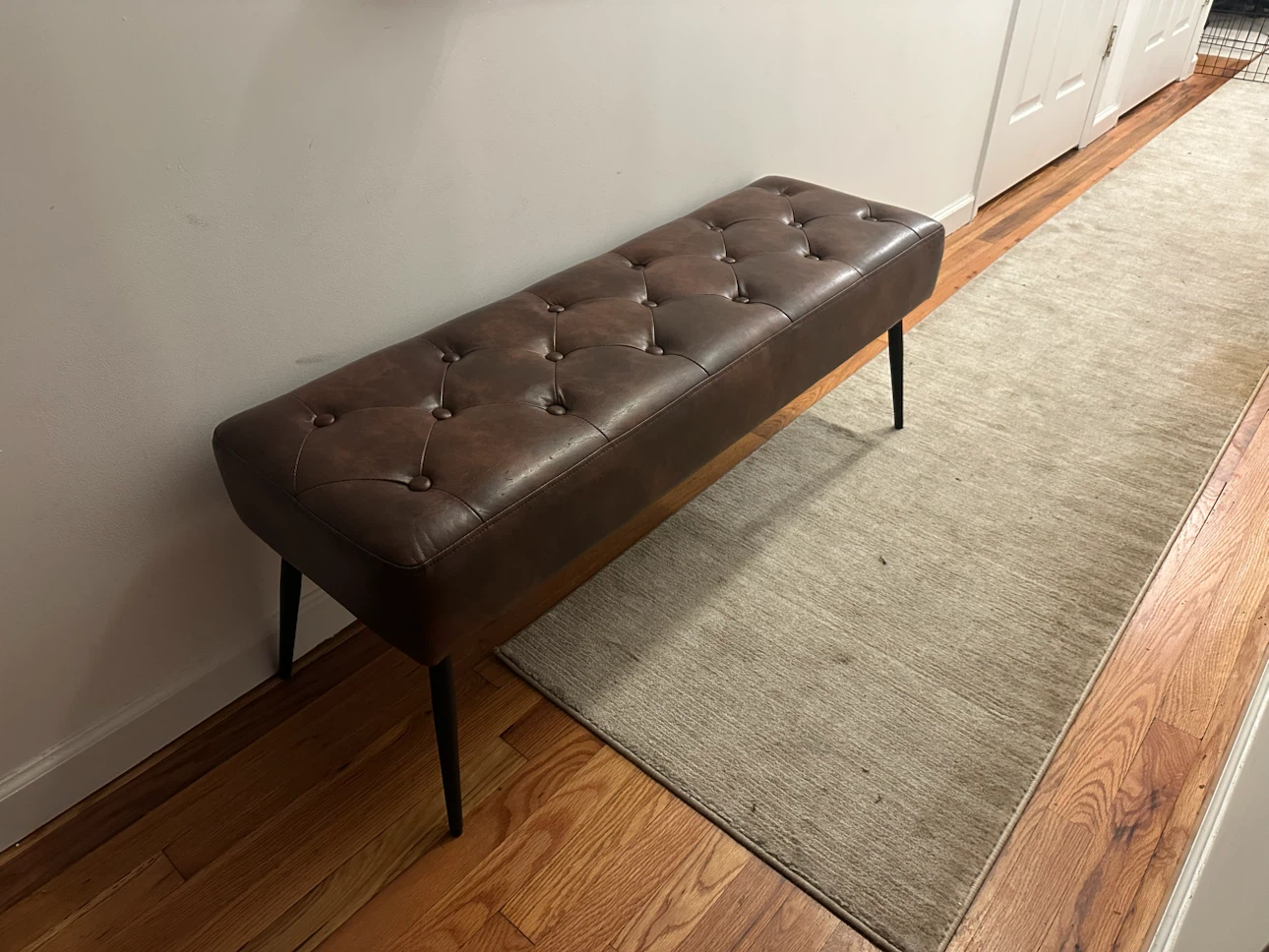 Brown Tufted Faux Leather Bench - photo 3