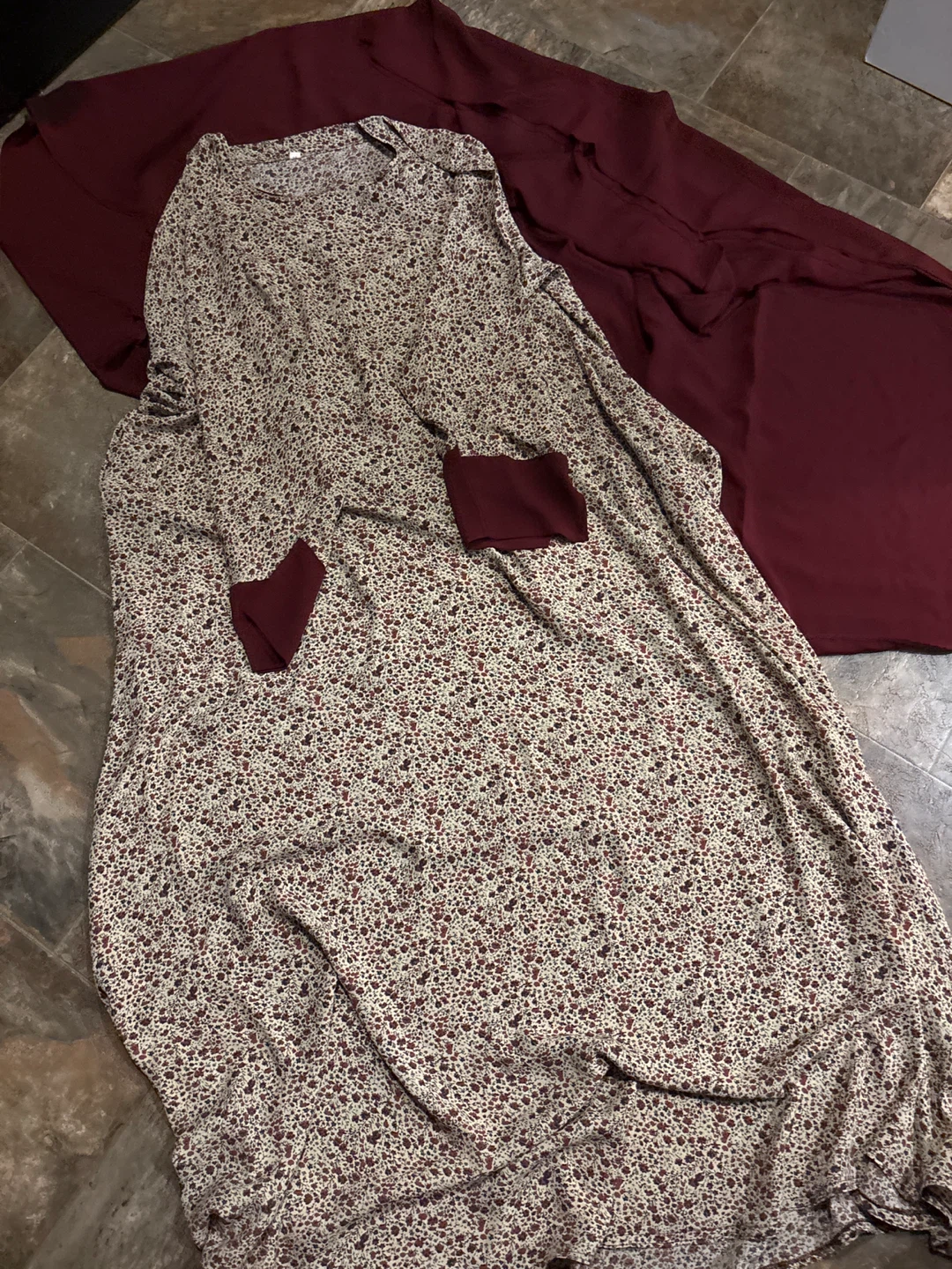 Floral Print Maroon Dress