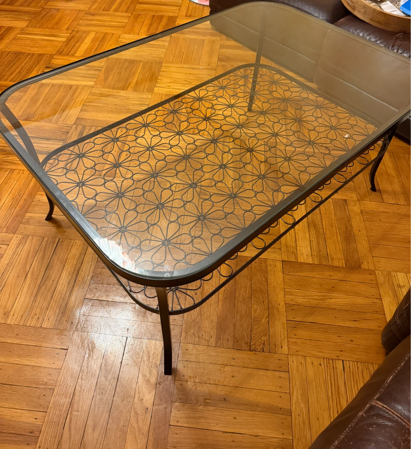 Metal and Glass Coffee Table with Floral Shelf - photo 2