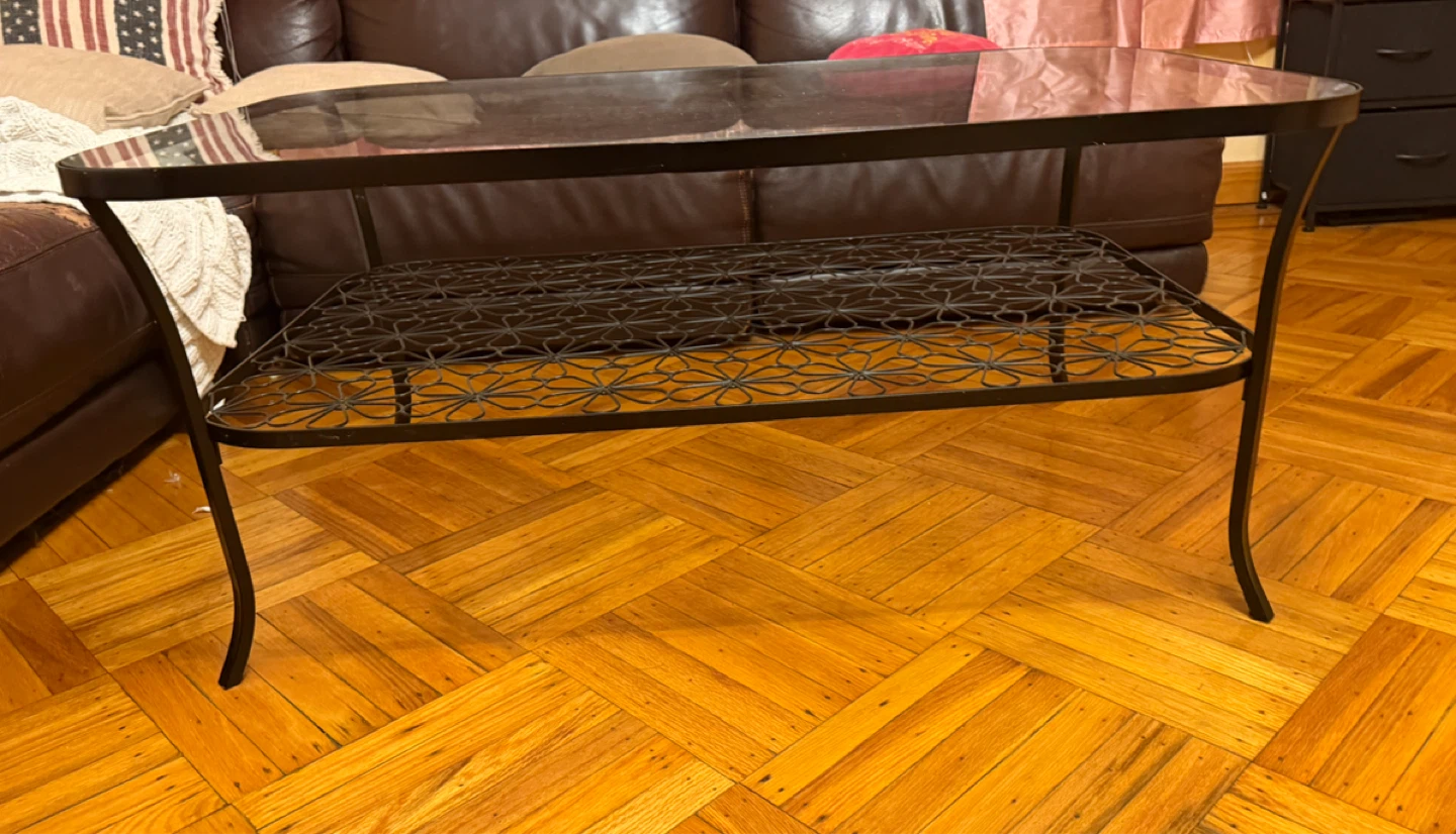 Metal and Glass Coffee Table with Floral Shelf - photo 3