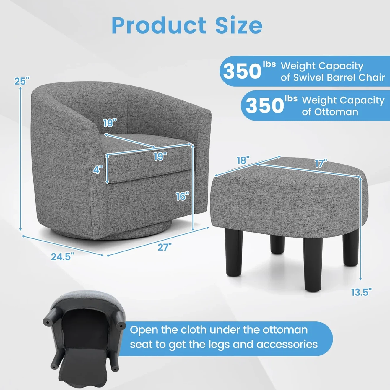Grey Swivel Barrel Chair and Ottoman Set - photo 2