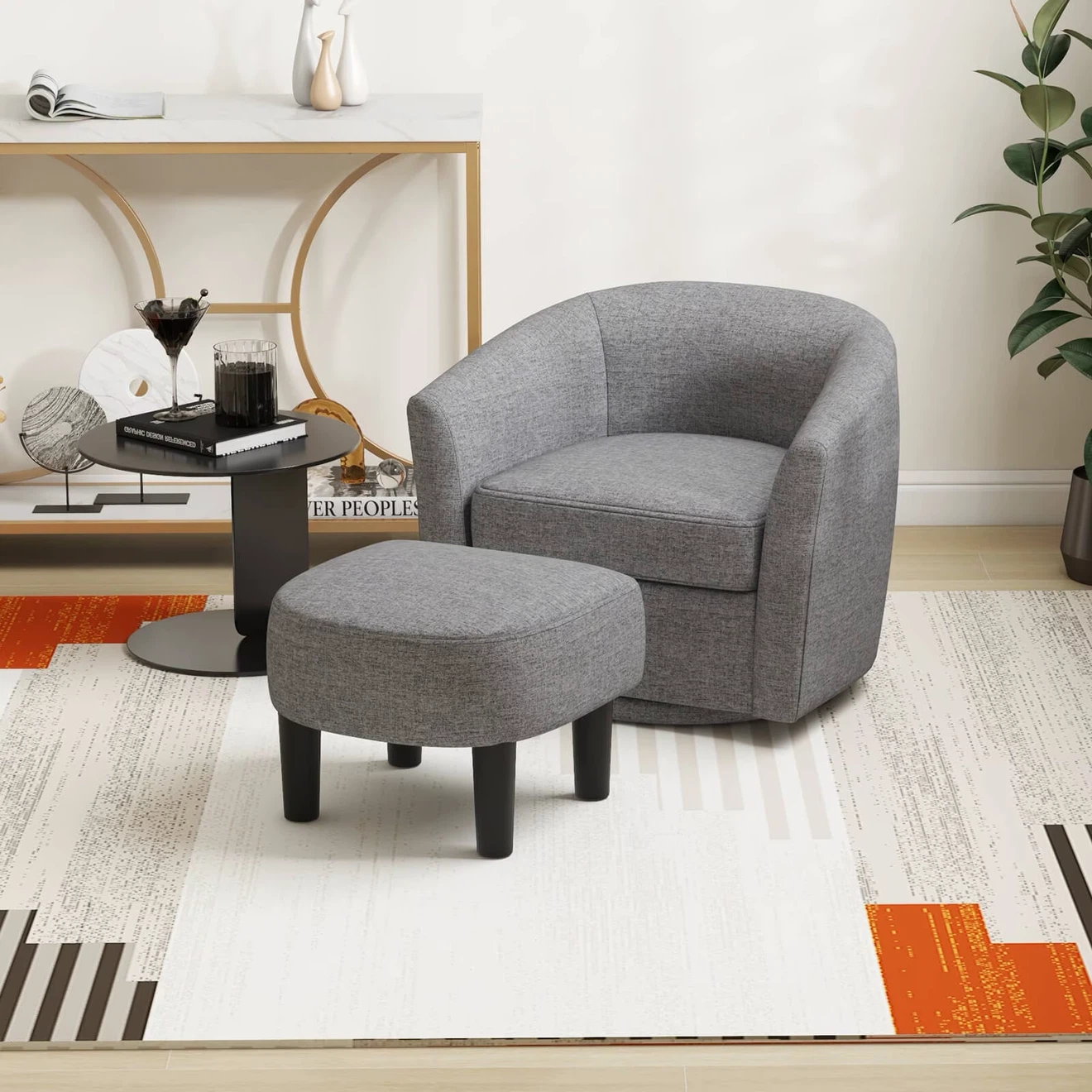 Grey Swivel Barrel Chair and Ottoman Set - photo 3