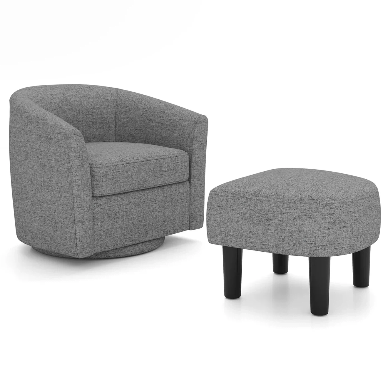 Grey Swivel Barrel Chair and Ottoman Set - photo 5