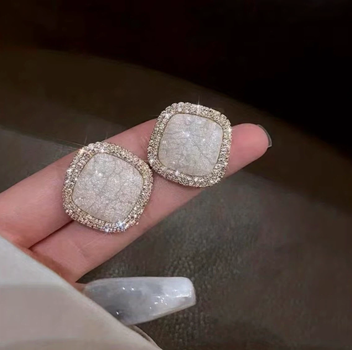 Sparkly Square Crystal Stud Earrings