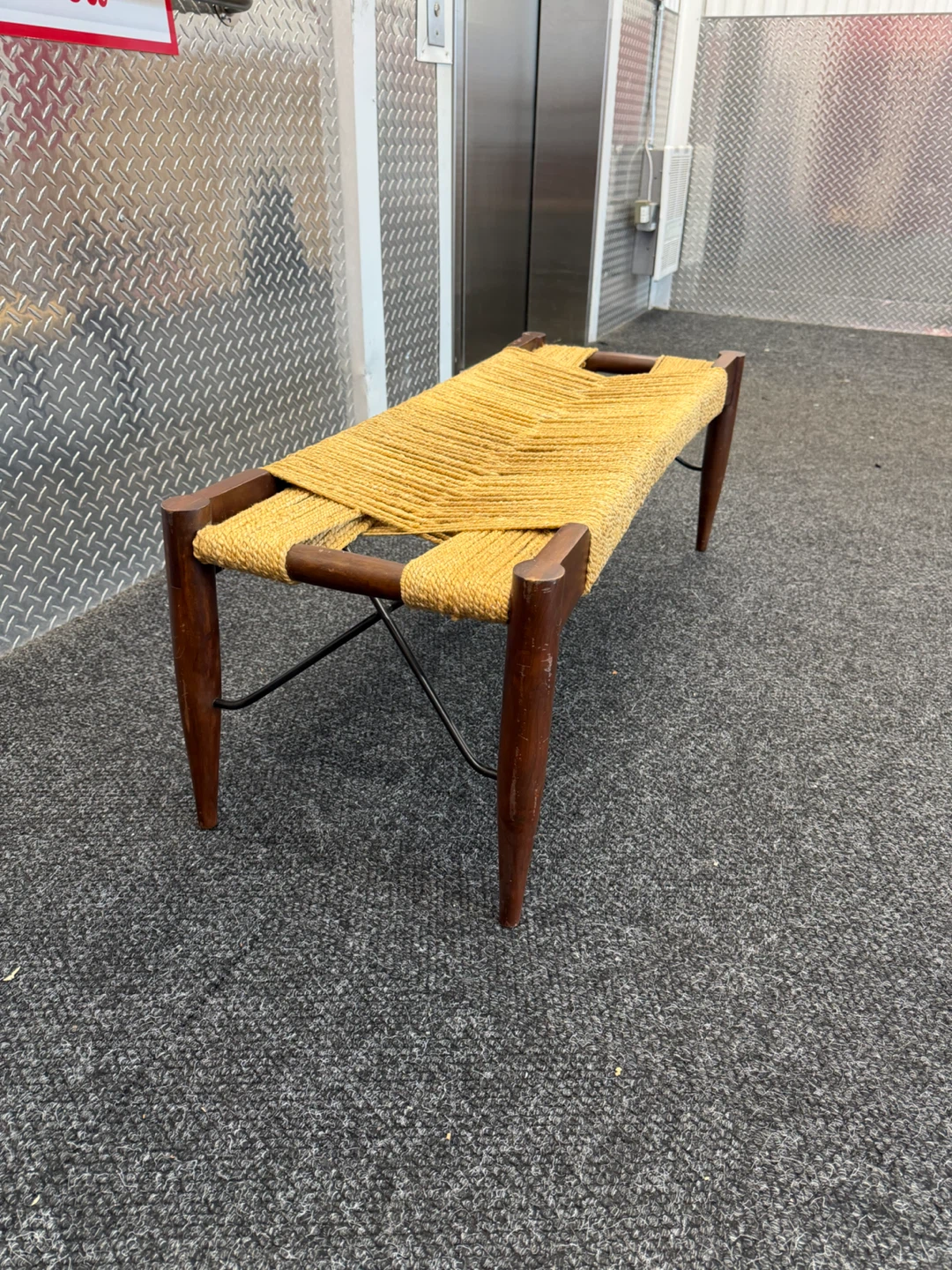 Mid-Century Modern Woven Bench