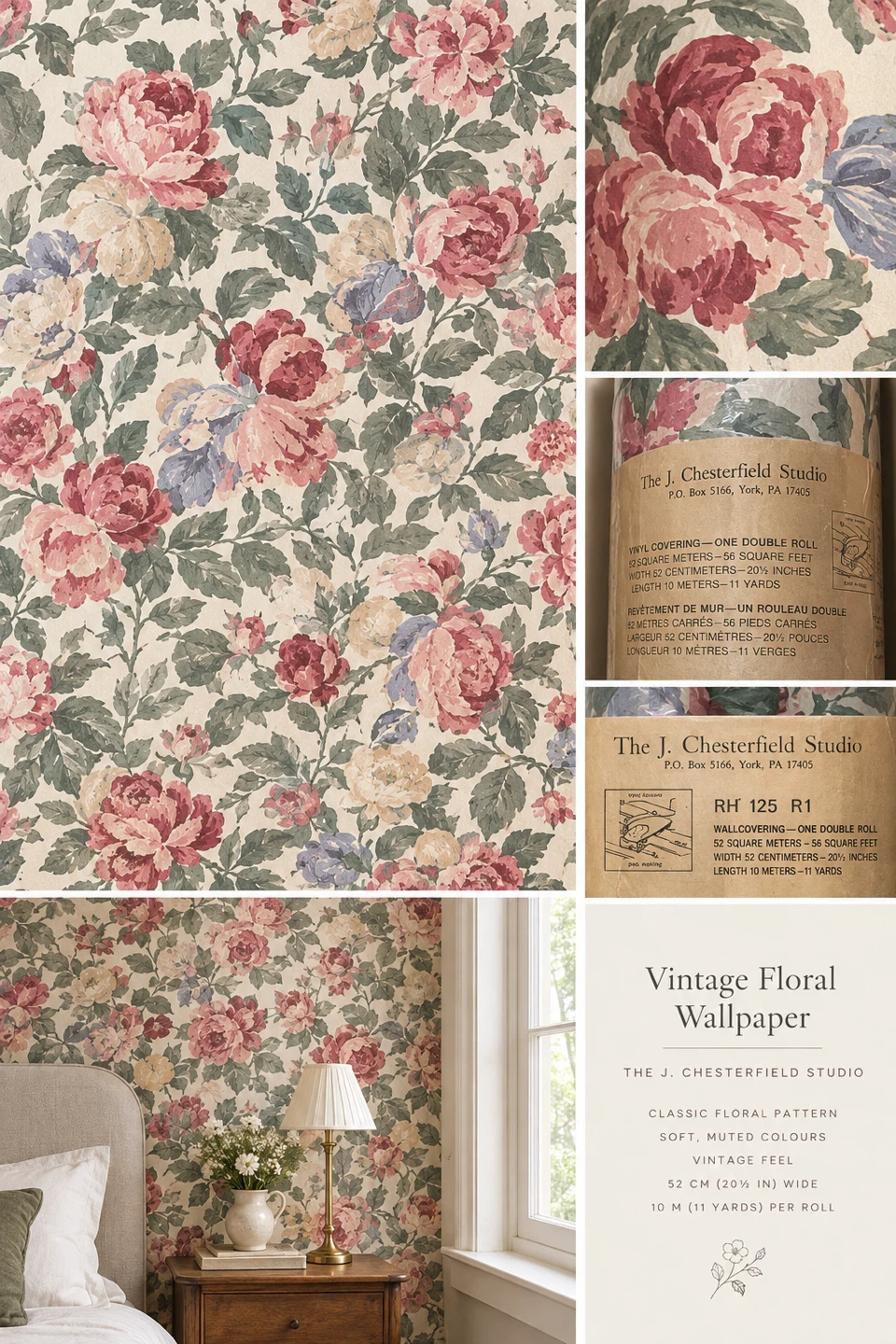 Vintage J. Chesterfield Studio Floral Wallpaper