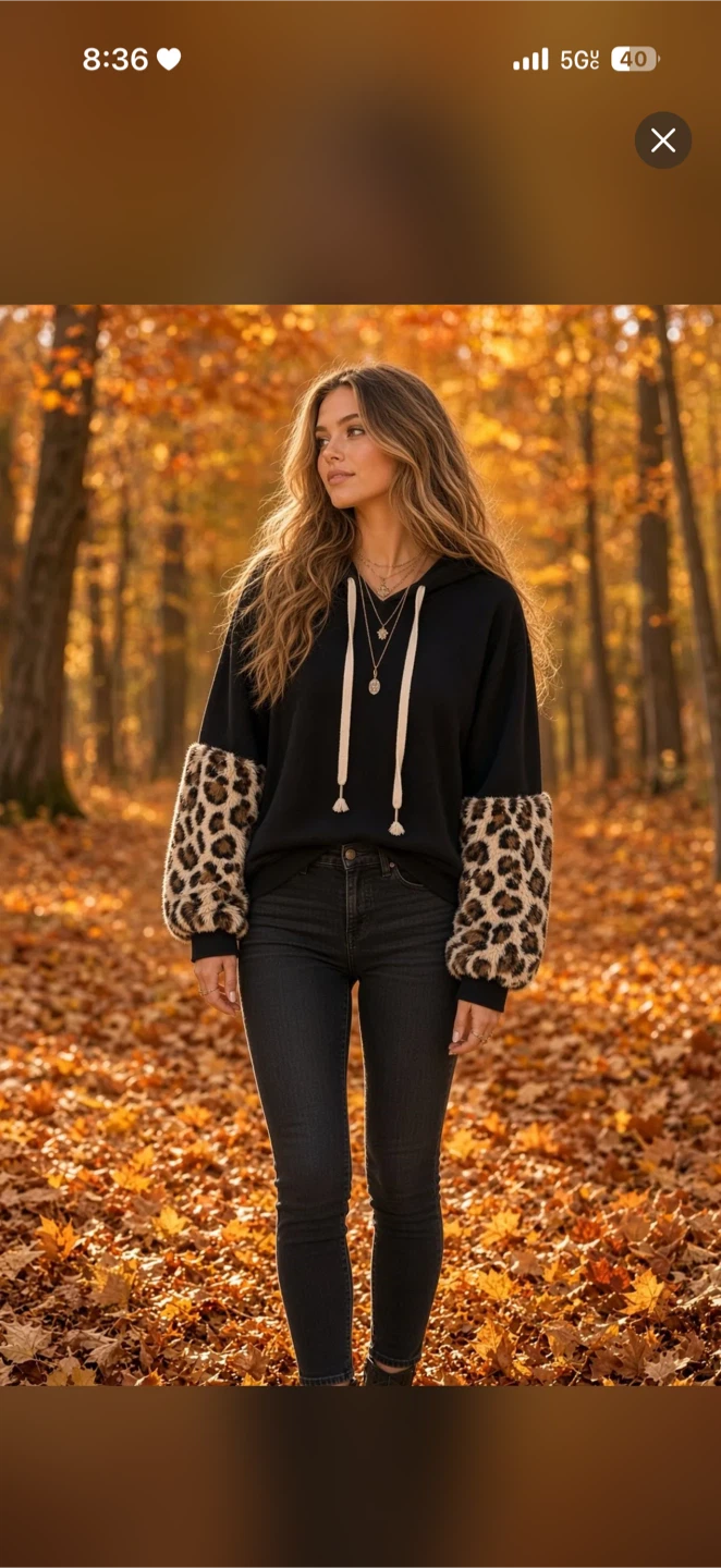 POL Black Hoodie with Leopard Print Sleeves