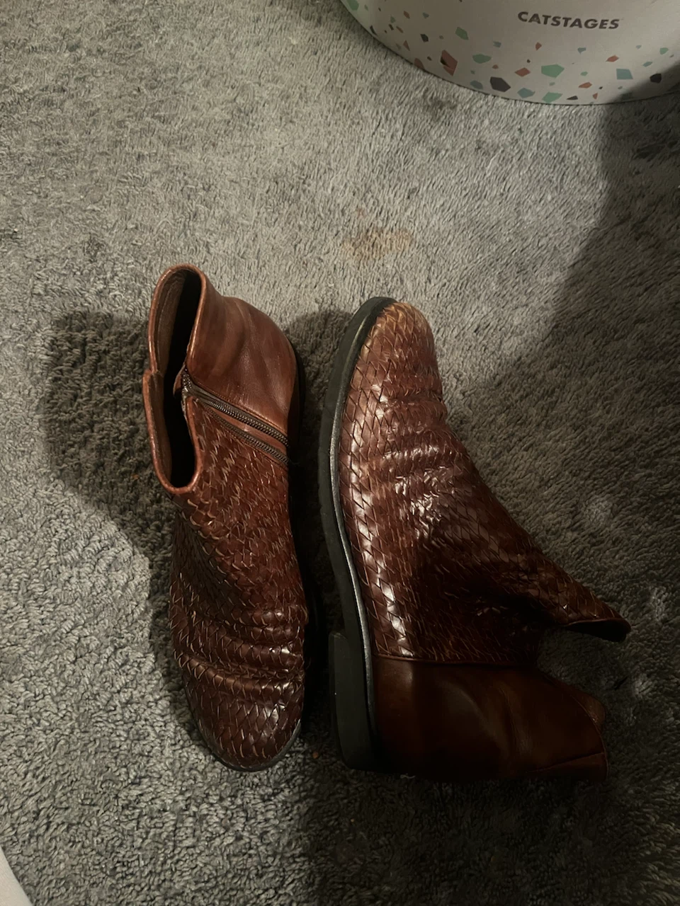 Brown Woven Leather Ankle Boots