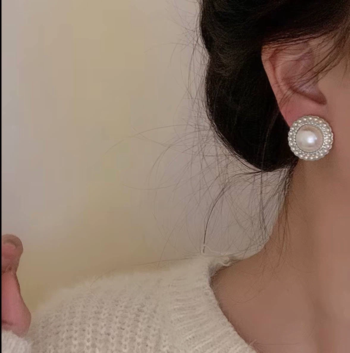 Round Pearl Halo Stud Earrings