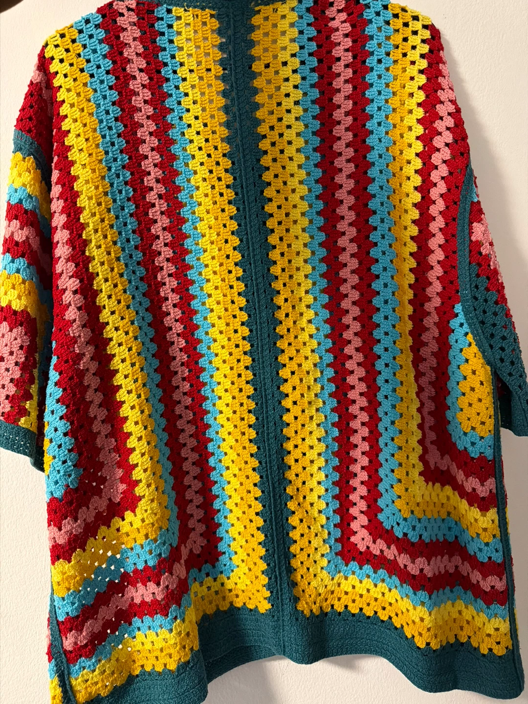 Multi-coloured crochet button-up shirt