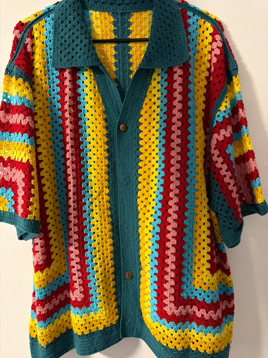 Multi-coloured crochet button-up shirt - photo 3